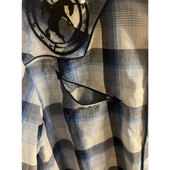 Roper Shirt Adult Large Blue Plaid Rodeo Western Cowboy Pearl Snap Mens - Picture 5 of 5